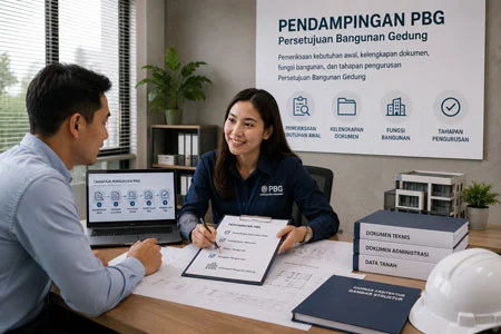 Tim jasa pendampingan PBG di Pondok Kelapa Jakarta Timur membantu pemeriksaan kebutuhan awal, kelengkapan dokumen, fungsi bangunan, dan proses pengurusan Persetujuan Bangunan Gedung secara profesional.