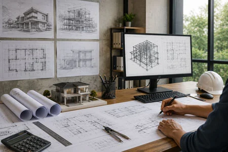 Proses pengurusan perizinan bangunan meliputi dokumen teknis, gambar arsitektur, blueprint, serta koordinasi dengan tim profesional untuk legalitas dan kelayakan bangunan.