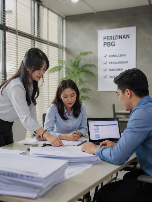 Tim marketing jasa perizinan PBG Jakarta Timur di kawasan Pondok Kelapa memberikan konsultasi, pengecekan dokumen, dan pendampingan proses perizinan bangunan secara profesional.
