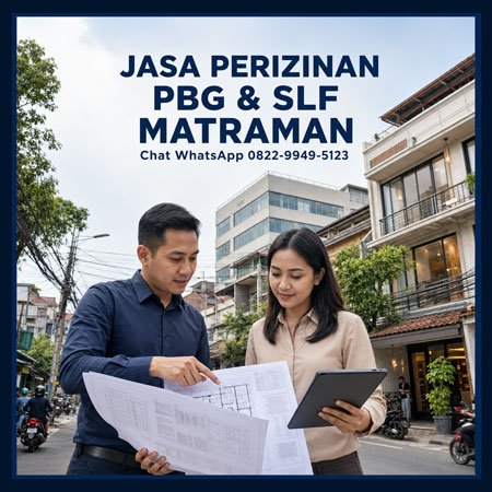 Konsultan jasa perizinan PBG dan SLF Matraman Jakarta Timur memeriksa gambar bangunan