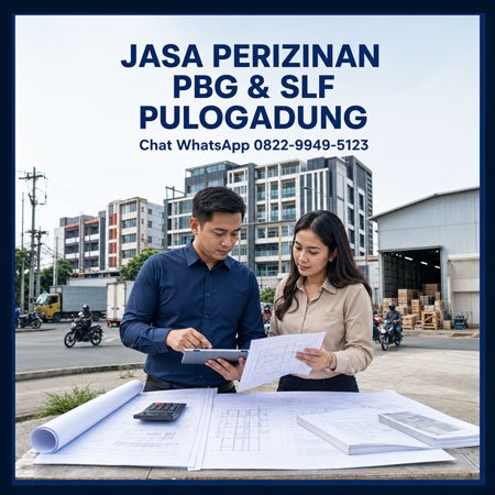Konsultan jasa perizinan PBG dan SLF Pulogadung Jakarta Timur memeriksa gambar bangunan