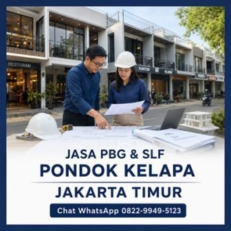 Konsultan jasa pengurusan PBG dan SLF Pondok Kelapa Jakarta Timur memeriksa gambar arsitektur dan struktur bangunan